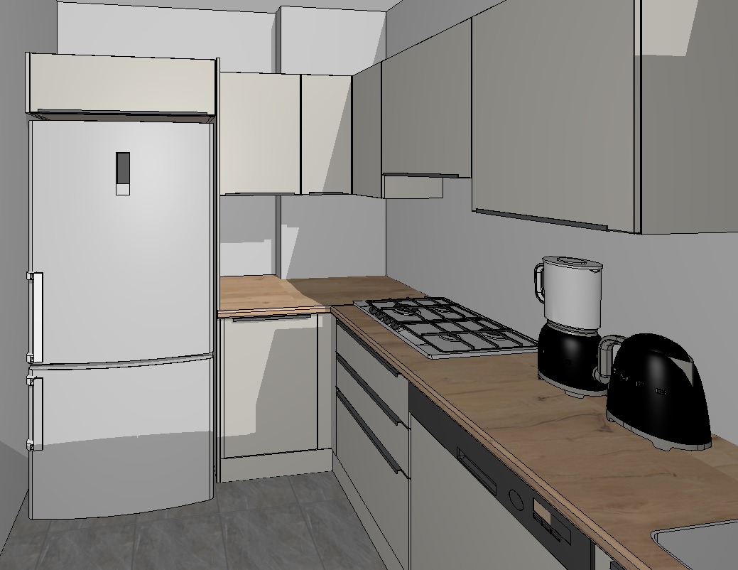 Ada Mutfak Tezgahı ve Tavana Kadar Boy Kiler Dolabı SketchUp Modeli
