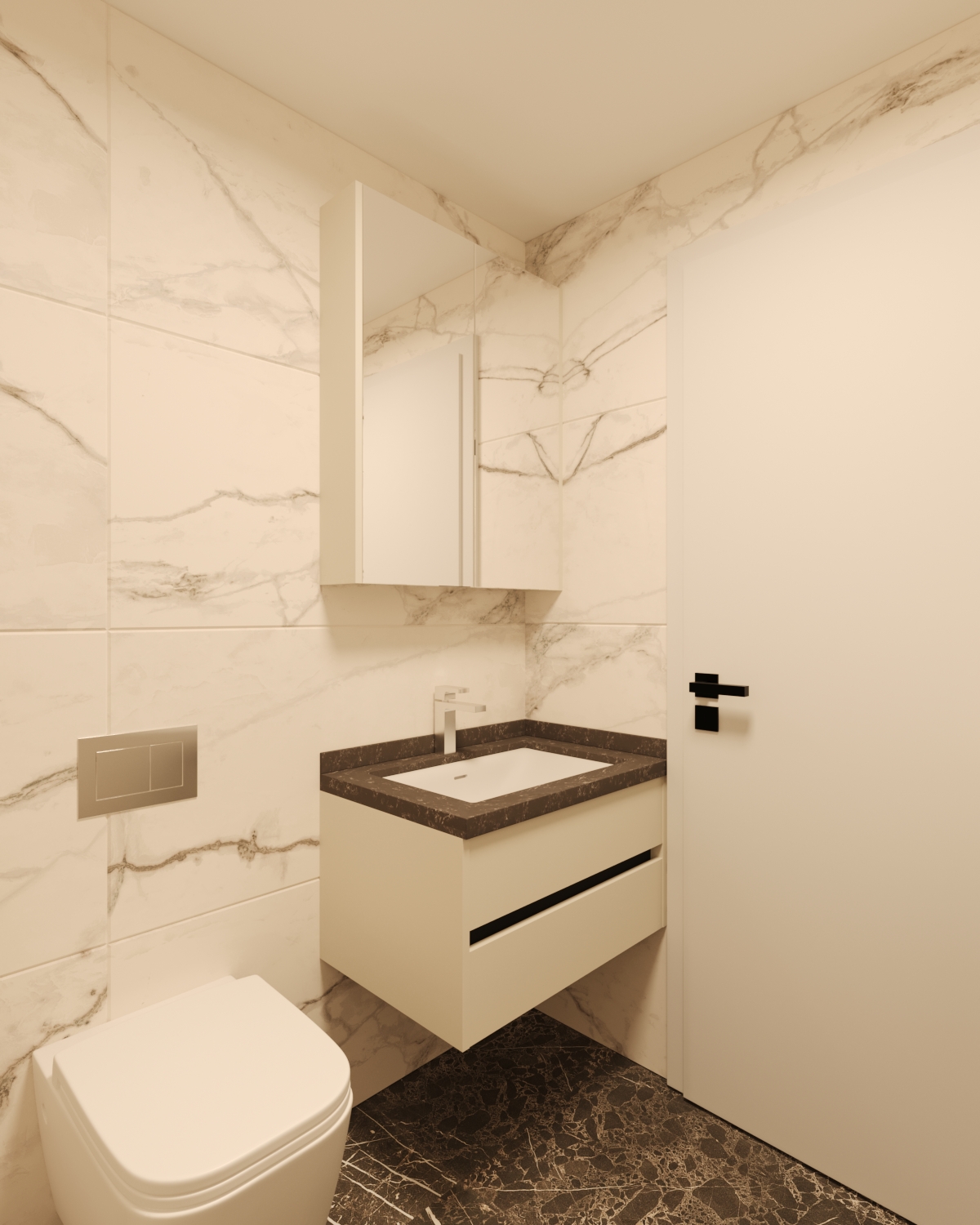 Banyo Boy Dolabı, Havluluk ve Duş Bölümü 3D Tasarım Çözümü