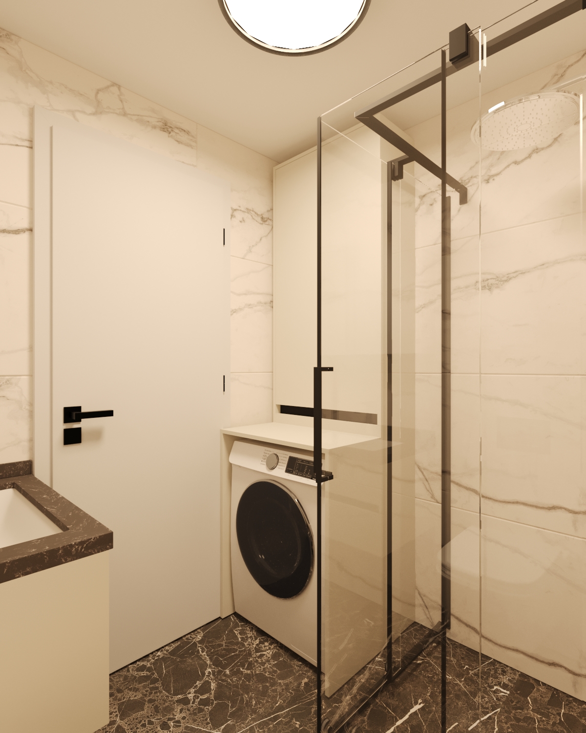 Banyo Dolabı Seramik Çanak Lavabo ve Batarya Entegrasyonu Yakın Çekim