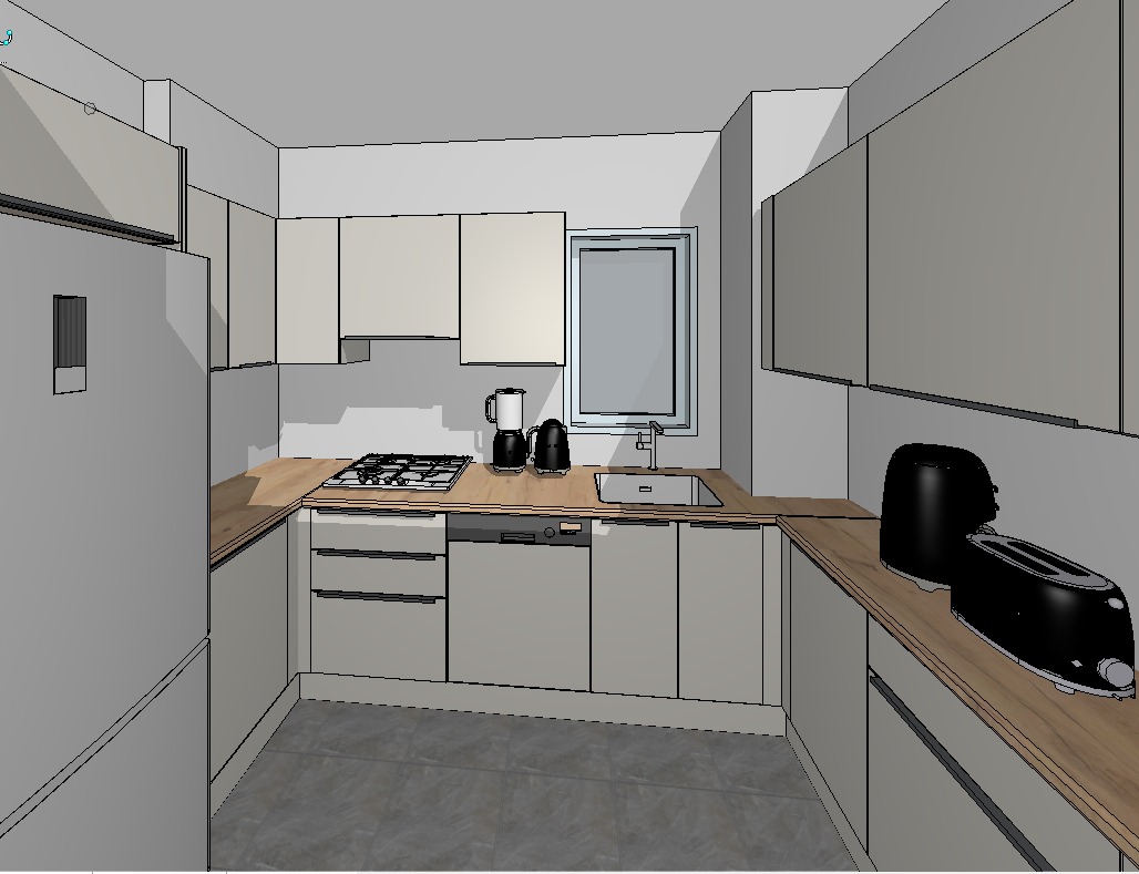 U-Tipi Ankastre Mutfak Dolapları ve Davlumbaz Modülü 3D Tasarımı